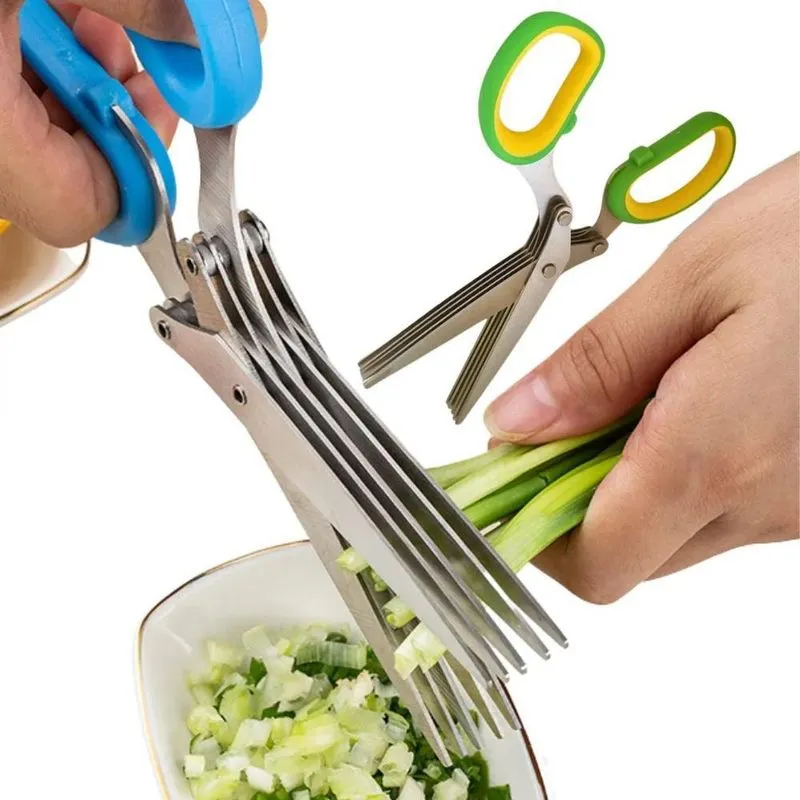 3x Tesoura Para Picar Alimentos Temperos E Ervas 5 Lâminas A
