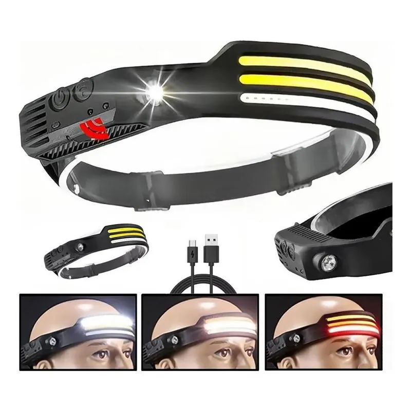 3x Lanterna Cabeça Led 8 Funções Recarregável Usb Pesca Tátí