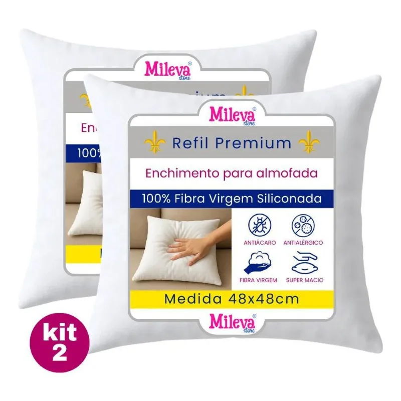 Kit 2 Enchimento Almofada Refil 45x45 Fibra 100% Siliconada