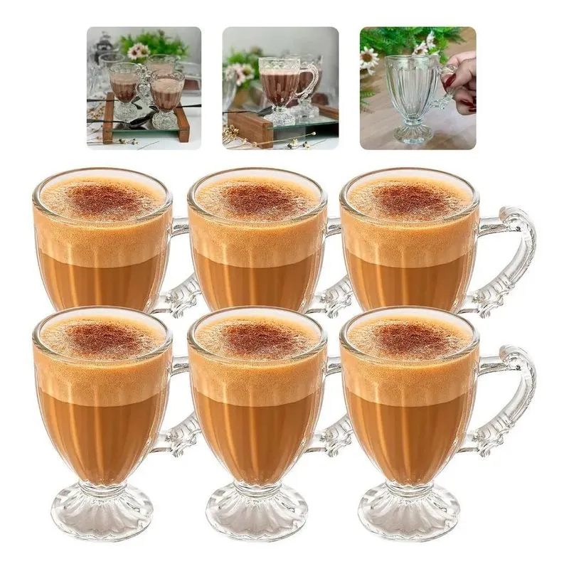 10x Jogo 6 Xícaras De Cristal Para Café 100ml Renaissance L