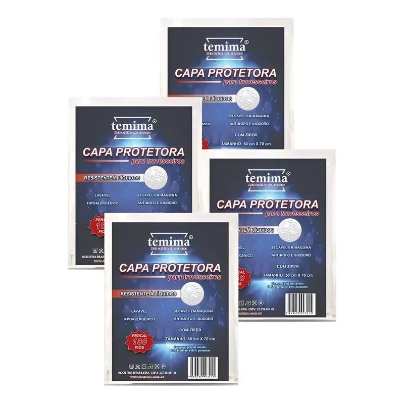 Kit 4 Capas De Travesseiro Antiácaro Impermeável Percal 180