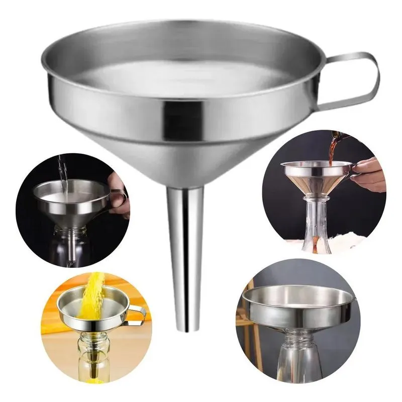 5x Mini Funil Multiuso Em Aço Inoxidável Com Alça 12cm X 12c
