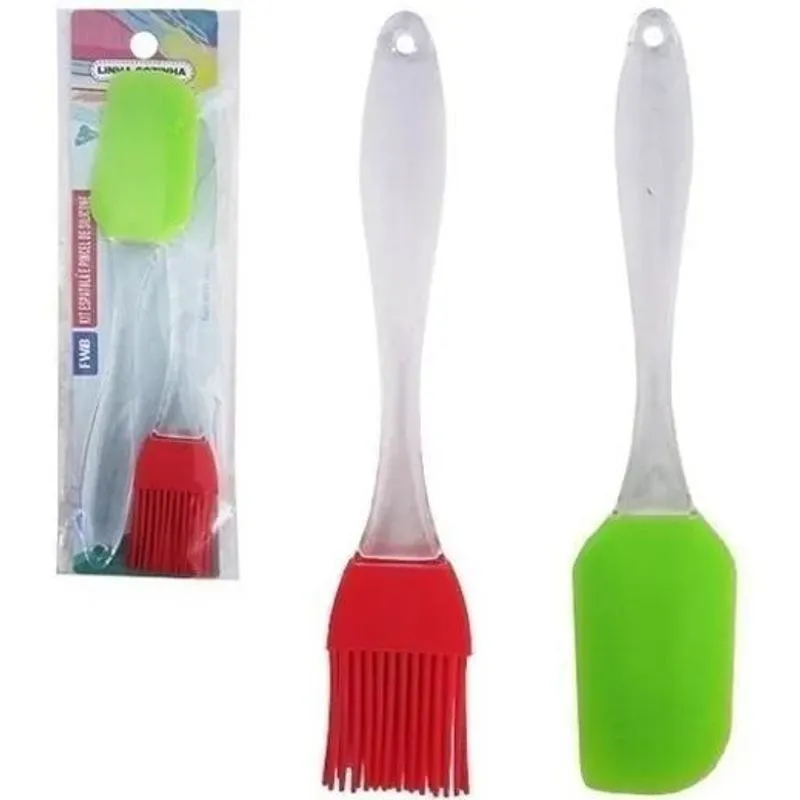 Kit Cozinha Espátula E Pincel De Silicone Cabo Acrílico Cor