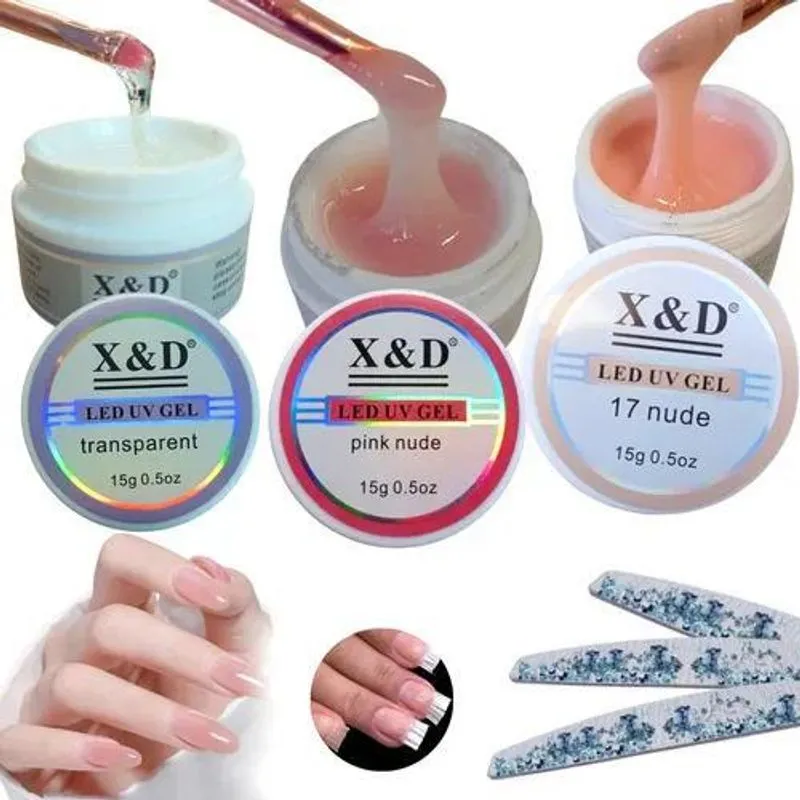 X&amp;D Kit 3 Gel Alongamento Unha Profissional Base Manicure Li