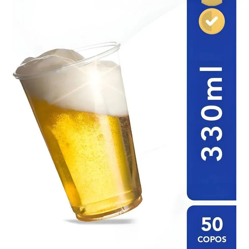 Copo Descartável Liso Festa Para Chopp 330ml Resistente 50un