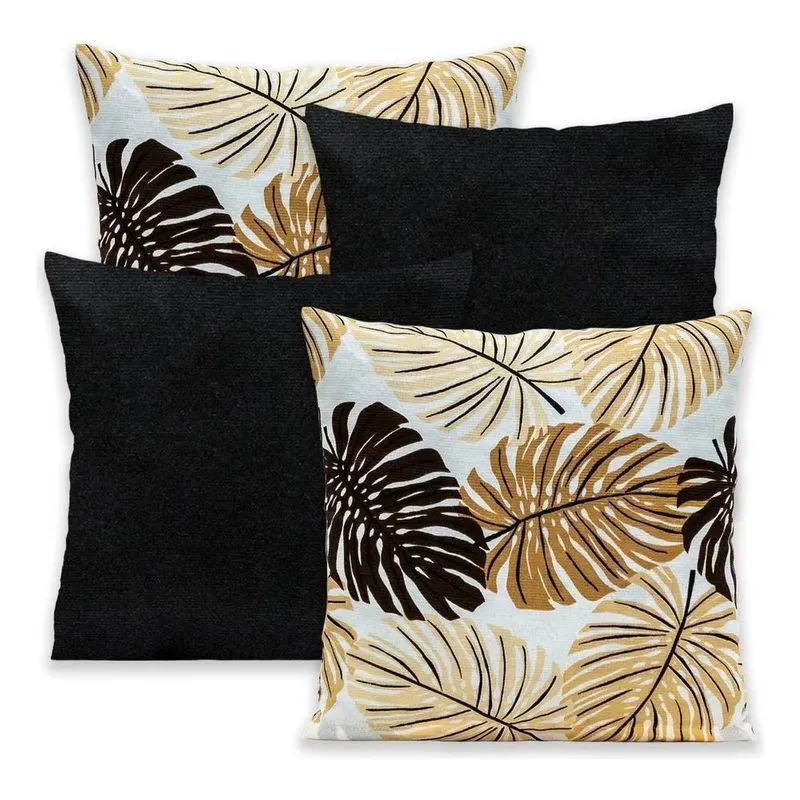 Kit 4 Capas Almofada Decor 40x40 Gorgurão - Costela Palha Preto
