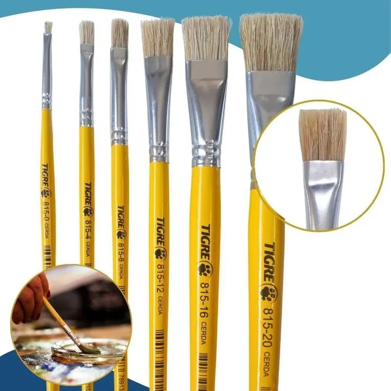 Kit Pincéis 6un Para Pintura Tigre Madeira Tela Papel Tecido