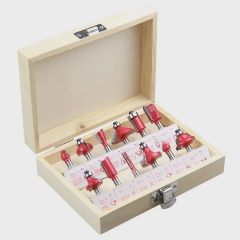 Jogo Completo De Fresa Para Madeira Kit Com 12 Peças 6mm Para Tupia Profissional Com Maleta