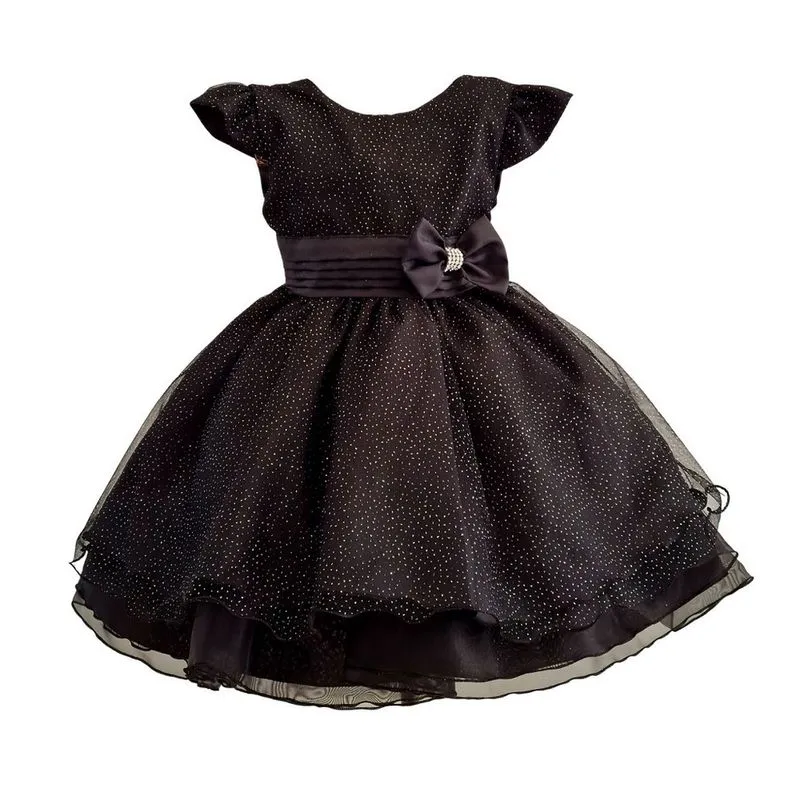 Vestido Glitter Preto Infantil Festa Aniversário Luxo