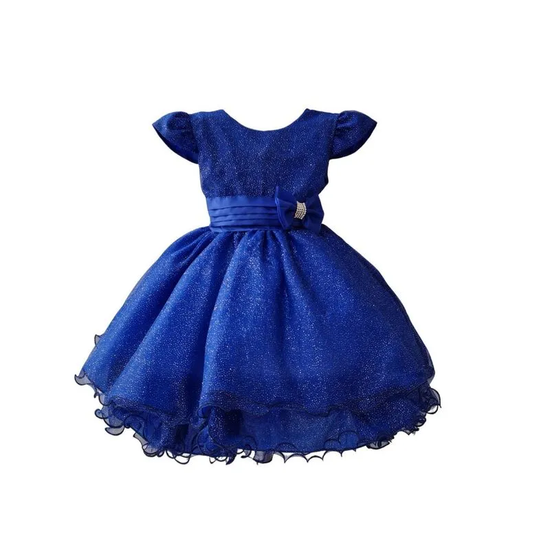 Vestido Glitter Infantil Azul Royal Festa Aniversário Rodado
