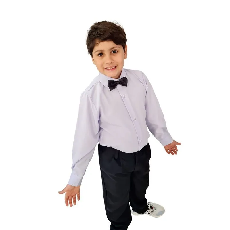 Camisa Social Infantil Lilás Botão Manga Longa Festa Pajem