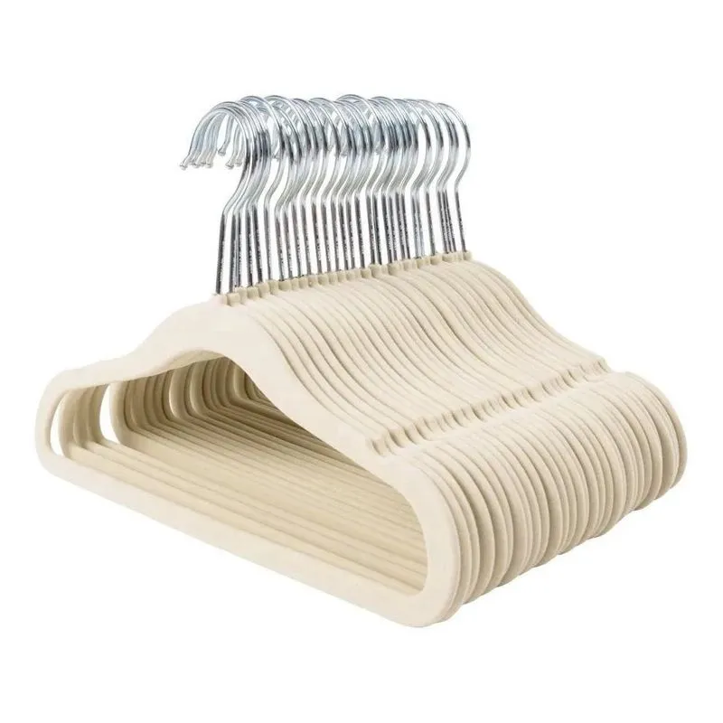 Kit 150 Cabides Veludo Ultrafinos Antideslizantes Slim Bege