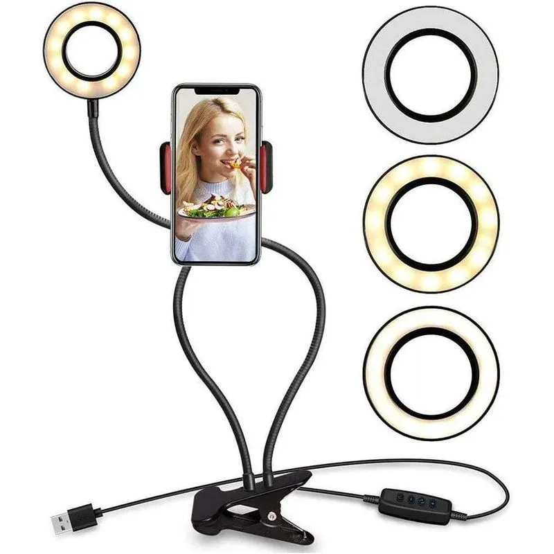 Ring Light Articulado Led Com Garra Suporte Celular Booglee