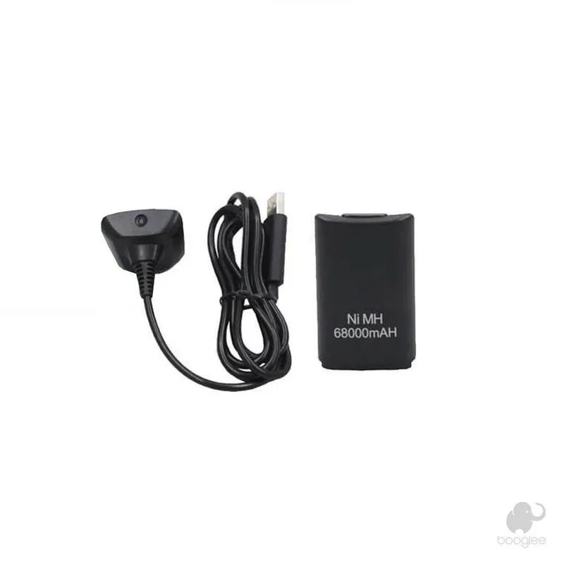 Kit Bateria Para Controle Xbox 360 Com Cabo Carregador Preto