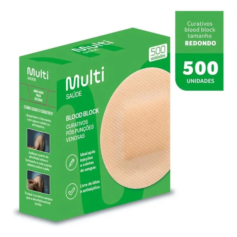 2x Bandeide Redondo 500 Unidades Pequenos Ferimentos Multila