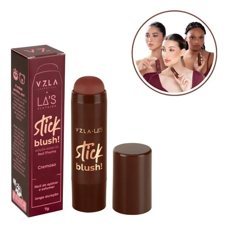 Blush Bastão Stick Red Mocha Vizzela+la's Marrom Avermelhado