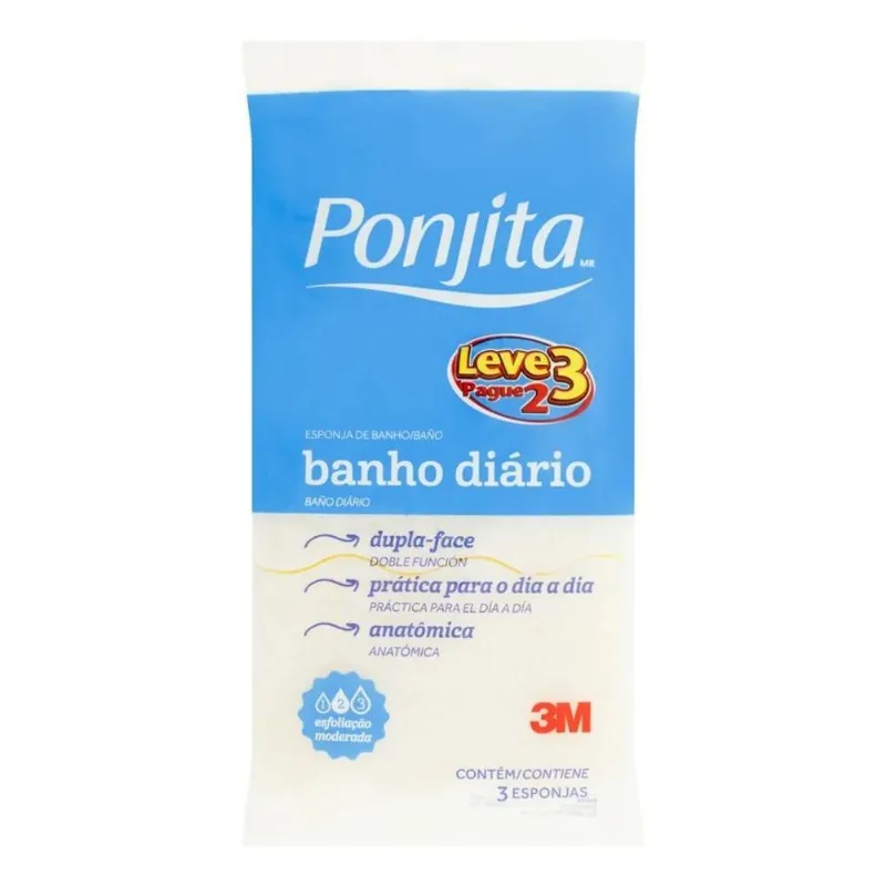 3x Esponja Para Banho Dupla Face Ponjita Leve 3 Pague 2 Unid