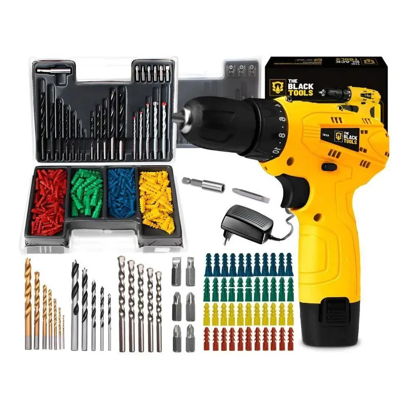 Furadeira Parafusadeira 12v + Jogo 270 Peças The Black Tools