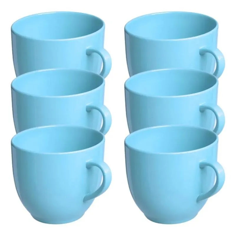 Jogo 6 Xícaras Porcelana 170ml Coloridas: Café, Chá P - Azul