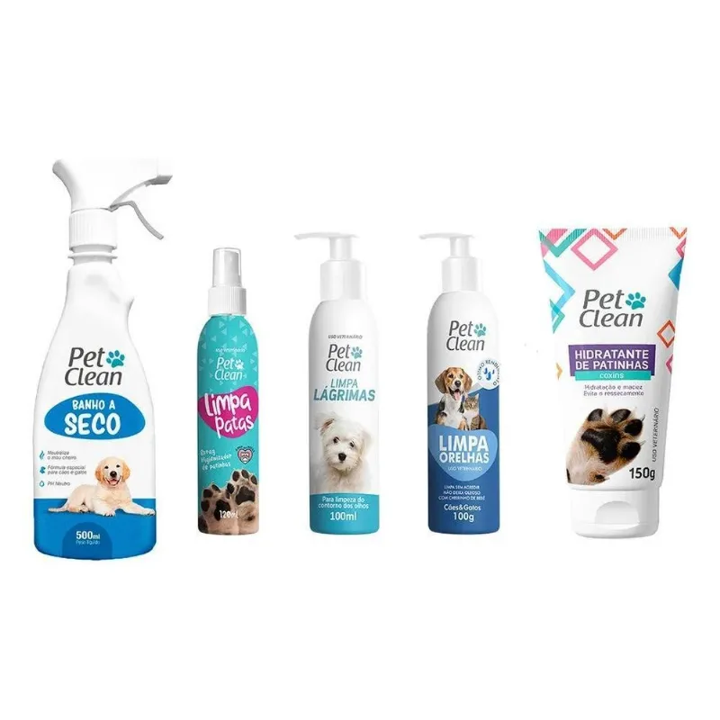 5x Kit Banho A Seco Hidratante E Limpa Patas, Orelhas E Lágr