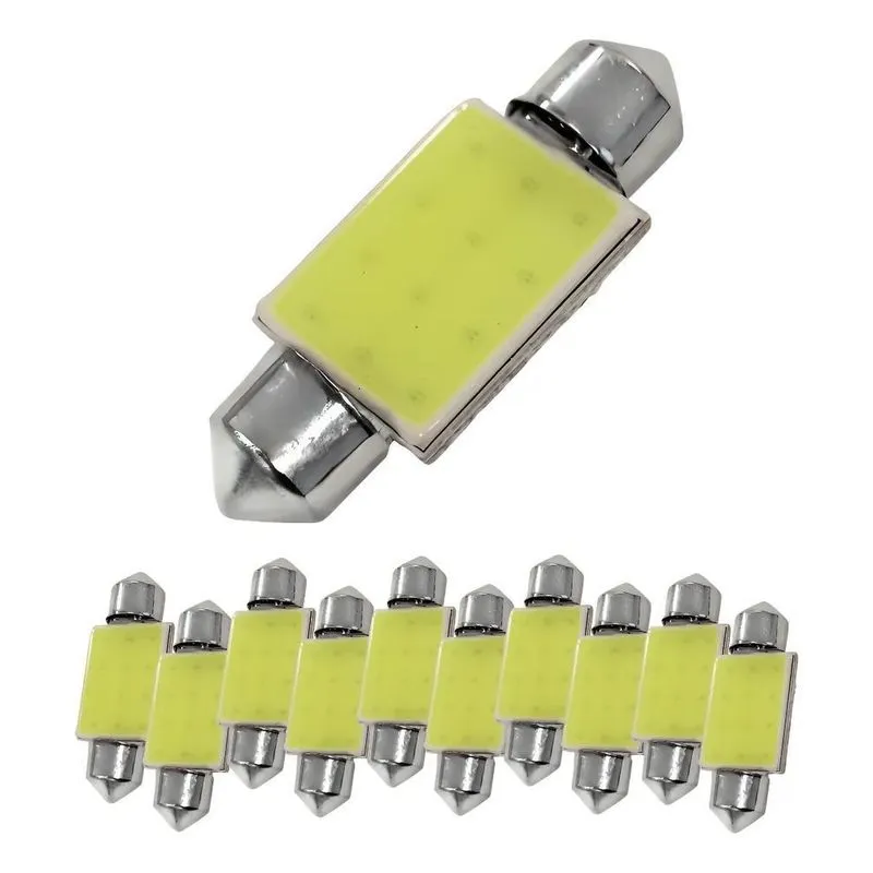 10x Lâmpada Torpedo Led Cob 31-41mm: Brilho P - 31 Mm Branco