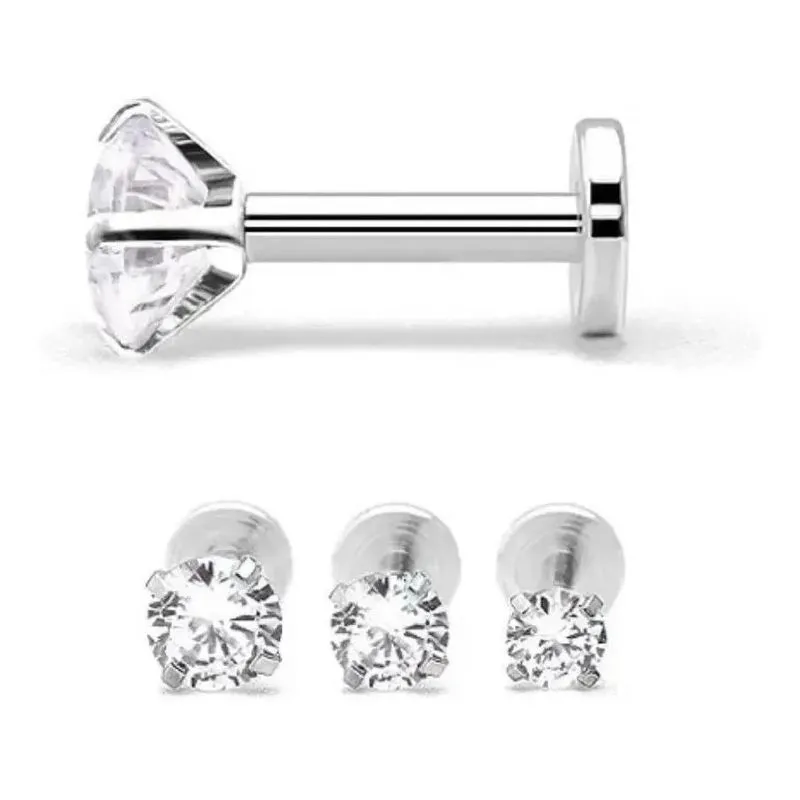 Piercing Ponto De Luz Zircônia Tragus He - Prata 2 Mm / 6 Mm
