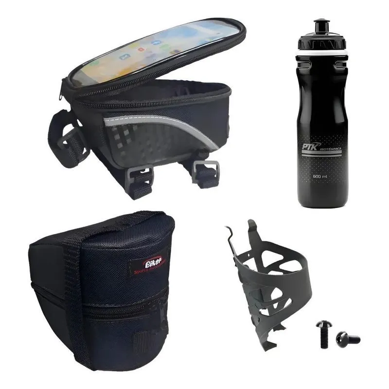 Garrafa Caramanhola +suporte+bolsa Selim+porta Celular Pret