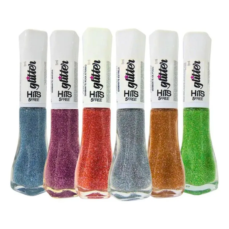 10x Kit Esmalte Glitter Hits 8ml C/6