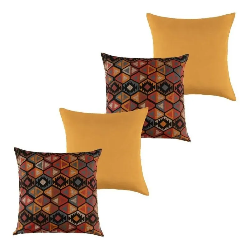 Kit 4 Capas De Almofada 45x45cm Lisa/es - Losango / Mostarda
