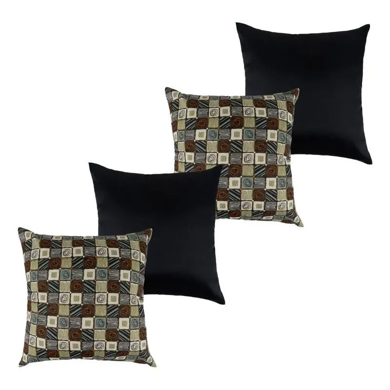 Kit 4 Capas De Almofada 45x45cm Lisa/e - Quadradinho / Preto