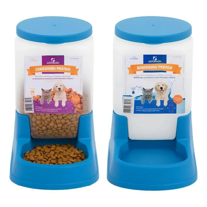 Kit Comedouro/Bebedouro Peq. Automático 3 Litros Cães Gatos