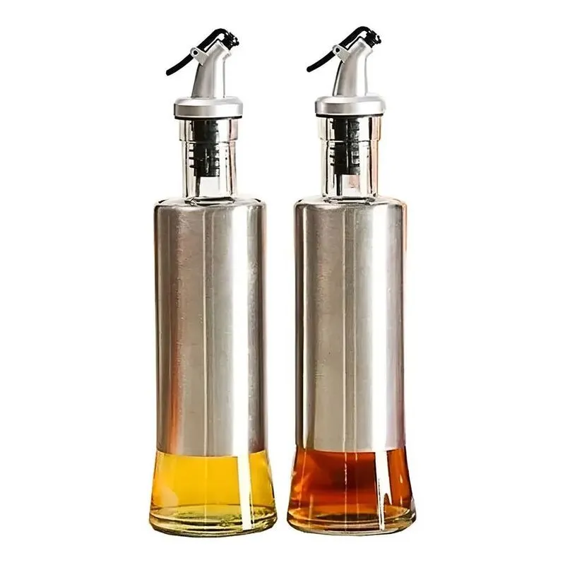2 Uni Porta Azeite Vinagre De Vidro Com Inox Galheteiro
