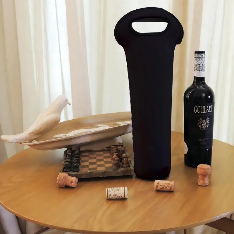 2x Winebag Bolsa Para Vinhos Garrafas Em Neoprene 3mm Preto