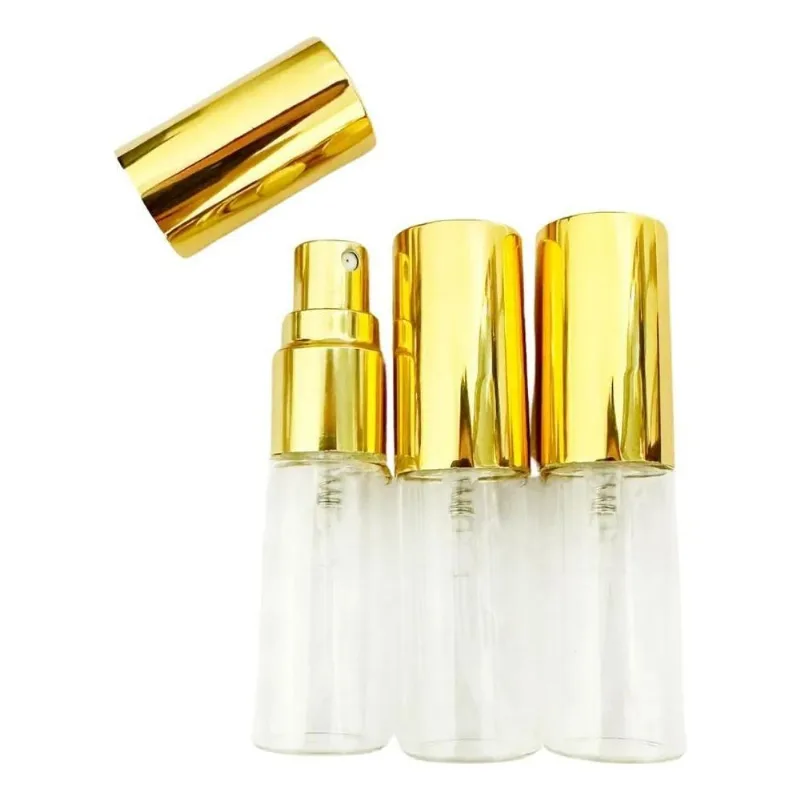 5x Frasco Para Decant 5 Ml Com Válvula Spray Dourada - 10 Pe