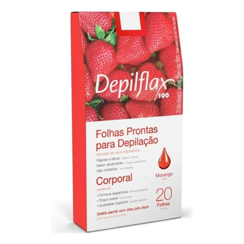 2x Depilflax Folhas Prontas Para Depilação Corporal Morango C/