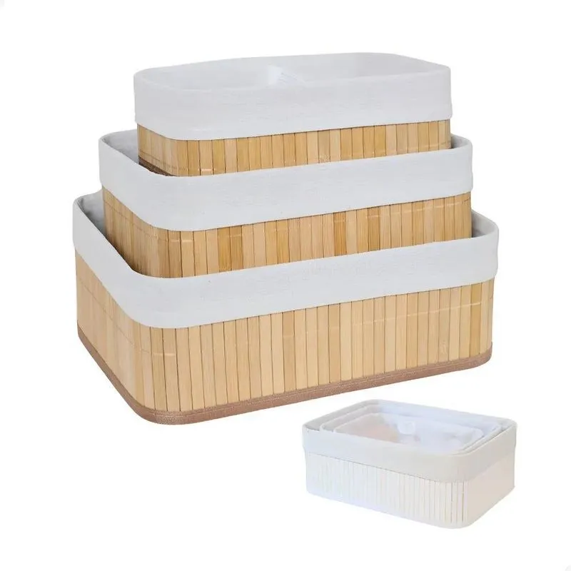 Vittak Kit 3 Cestos Organizadores De Bambu Multiuso Com Forr