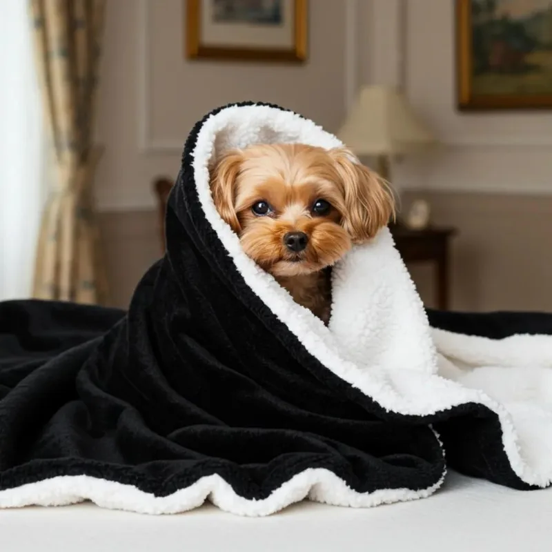 Manta Dupla Face Pet: Sherpa Quente + Soft Conforto - Preto