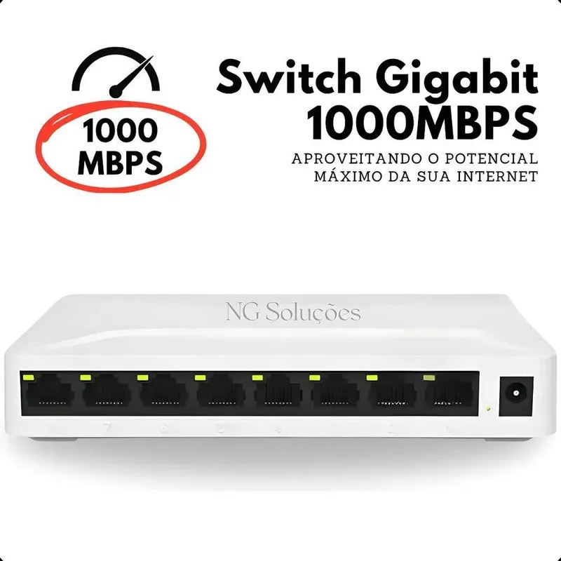 Switch 8 Portas Gigabit Hub 10/100/1000 Mbps Gbps De Rede Rj