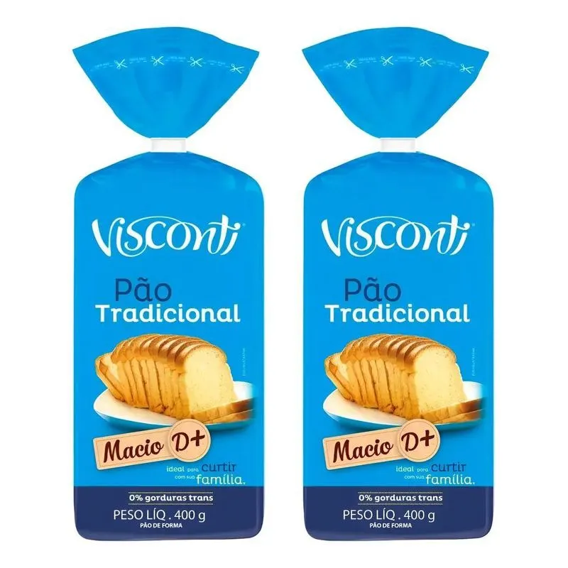 Kit 2 Pão De Forma Tradicional Visconti 400g