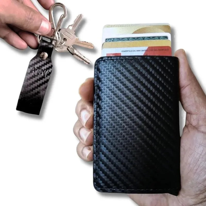 10x Carteira Inteligente Porta Cartão Pop Up Fibra Carbono