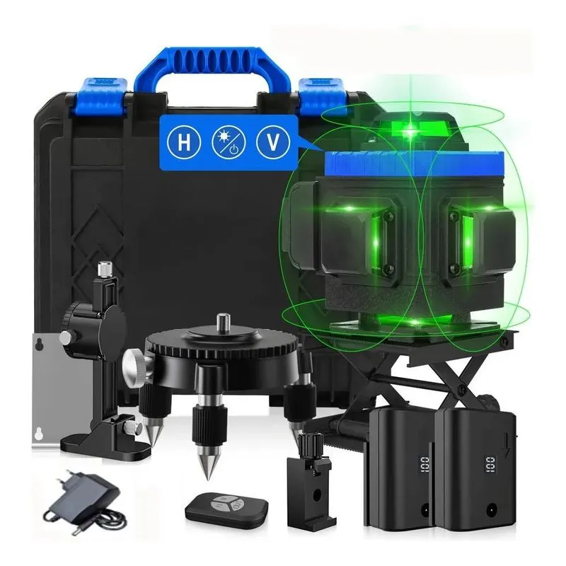 10x Nível Laser Verde 16 Linhas 4d Autonivelante Com 2 Bate