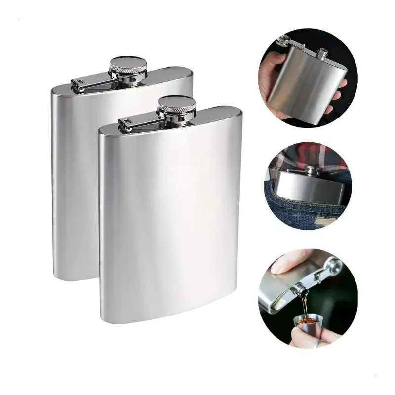 Kit 2 Cantil De Bolso Em Inox Porta Bebida Whisk Prateado