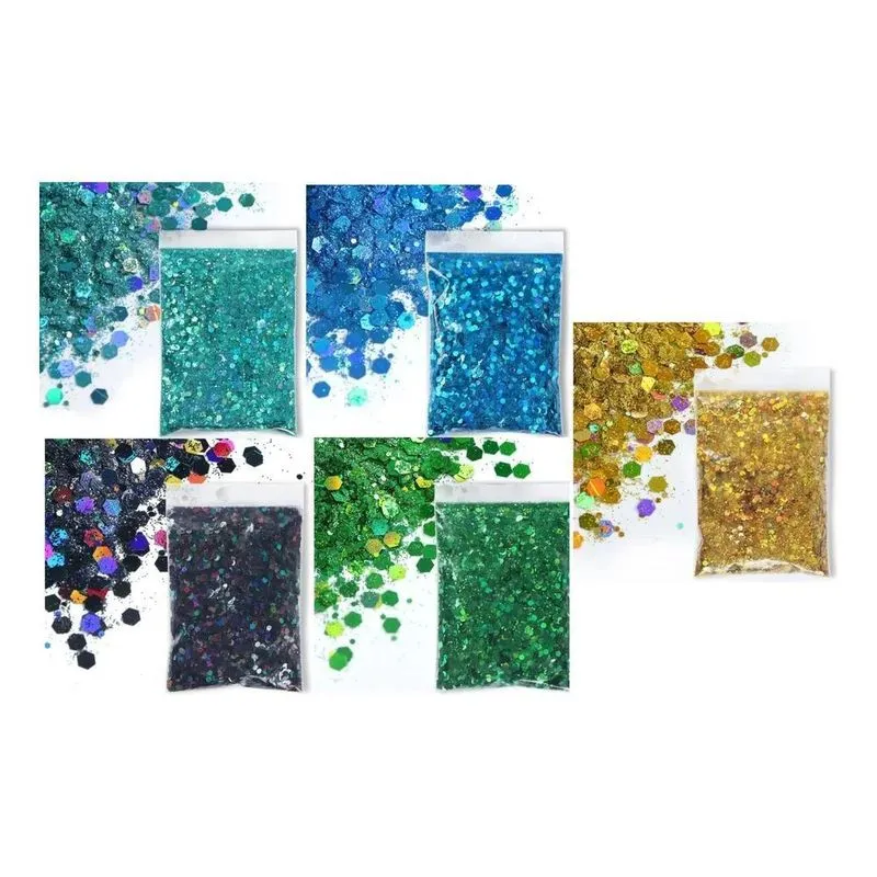10x 50g Glitter Flocado Holográfico Decoração De Unha Resina