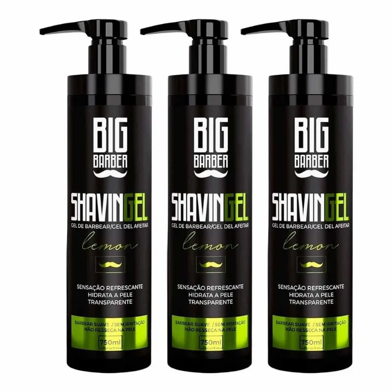 Kit 3x Shaving Gel De Barbear Lemon 750ml Bancada Big Barber