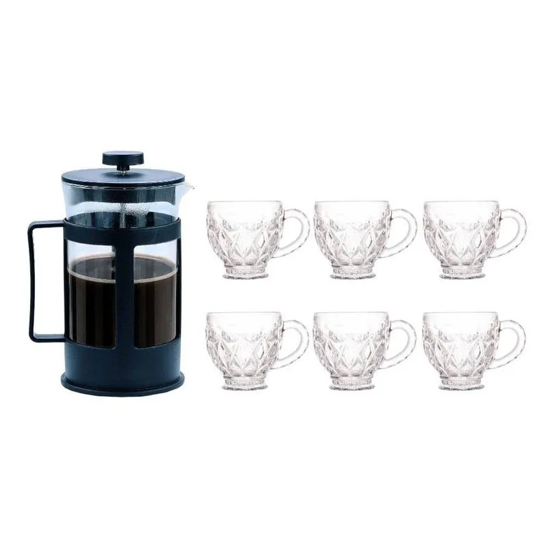 Kit Cafeteira Francesa 600ml + 6 Xícaras De Vidro Melissa
