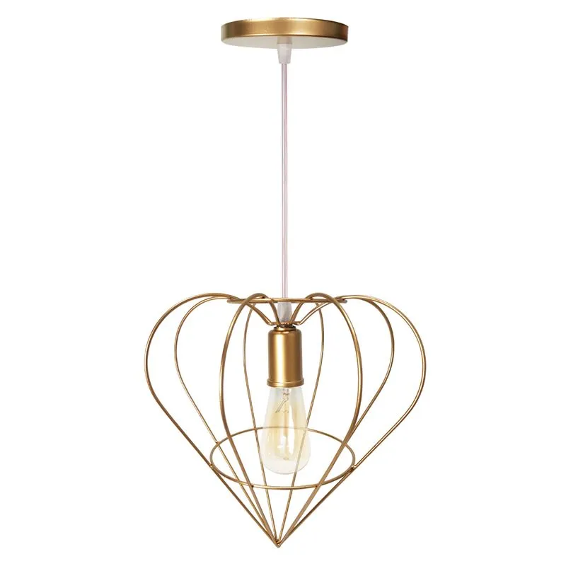 Pendente De Teto Luminária Coração Dourado