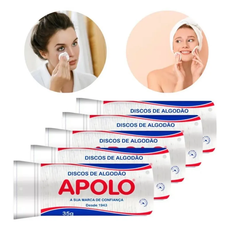 Kit 5 Disco De Algodão Apolo Limpeza Facial Make Ziplock