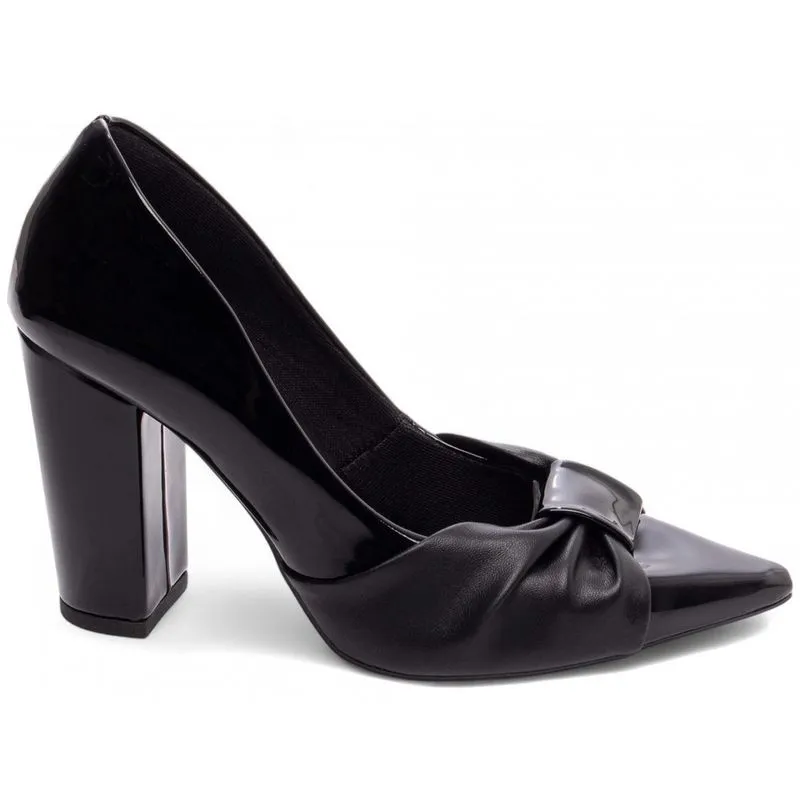 Scarpin Feminino Sapato Salto Alto Grosso Bico Fino Laço 9cm Torricella