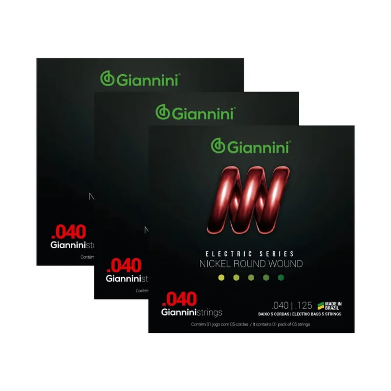 Kit 3 Encordoamento Baixo Giannini Electric GEEBRL5 Nickel 5c 0.040
