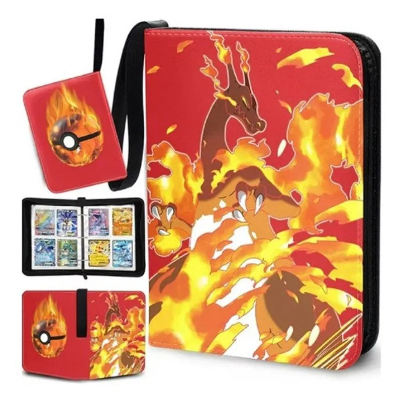 Fichario Album Pasta Charizard p/ 400 Cards Pokemon c/ Ziper